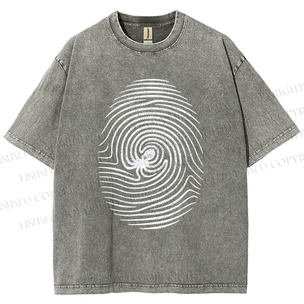 Unisex Fingerprint Octopus Printed Washed Tee