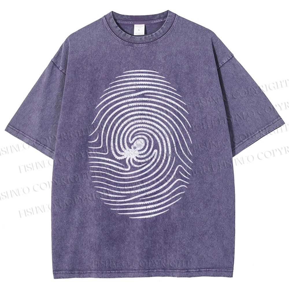 Unisex Fingerprint Octopus Printed Washed Tee