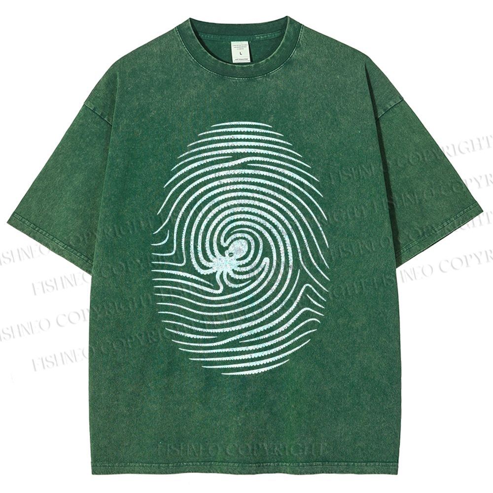 Unisex Fingerprint Octopus Printed Washed Tee