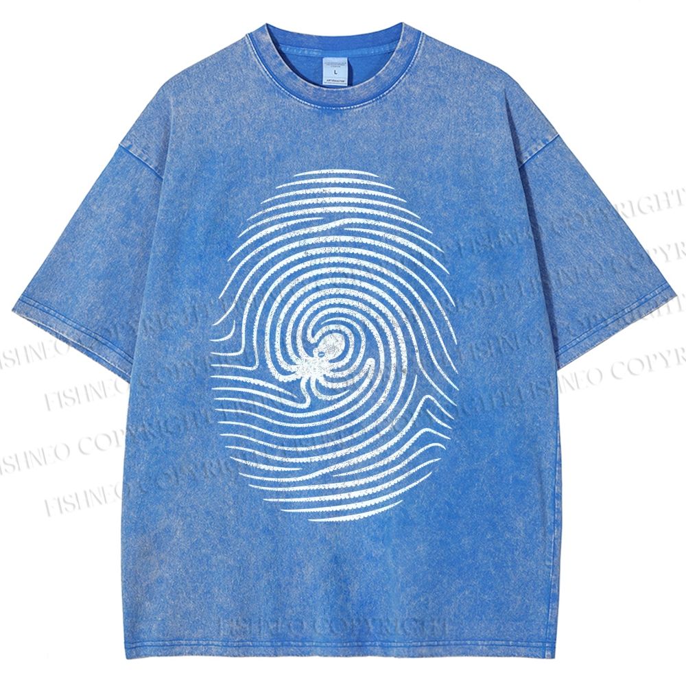 Unisex Fingerprint Octopus Printed Washed Tee