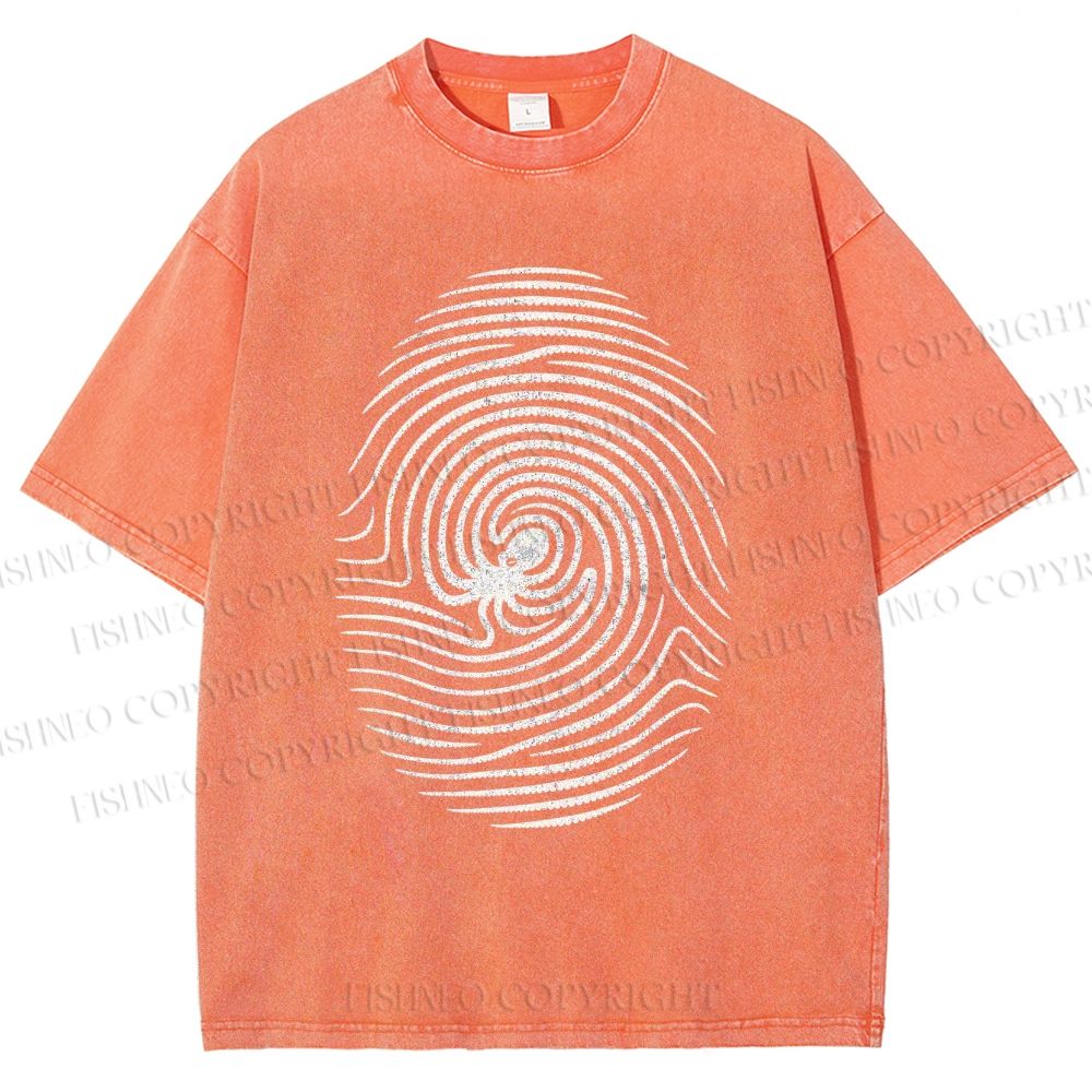Unisex Fingerprint Octopus Printed Washed Tee