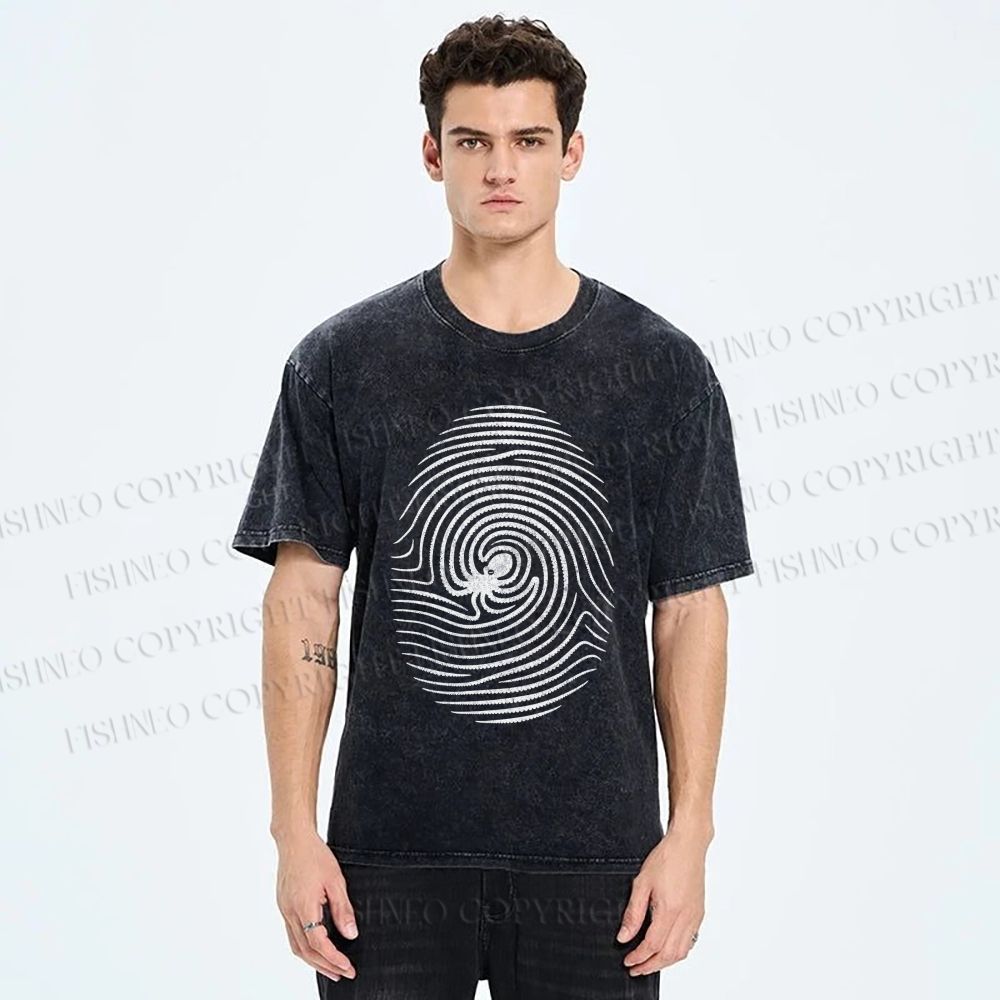 Unisex Fingerprint Octopus Printed Washed Tee