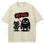 Unisex Cat Monster Printed Washed Tee