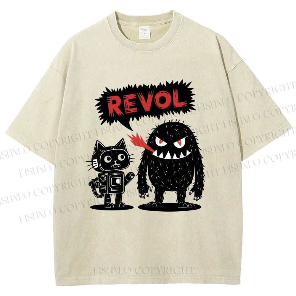 Unisex Cat Monster Printed Washed Tee