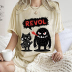 Unisex Cat Monster Printed Washed Tee