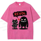 Unisex Cat Monster Printed Washed Tee