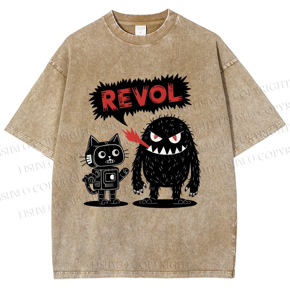Unisex Cat Monster Printed Washed Tee