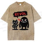 Unisex Cat Monster Printed Washed Tee
