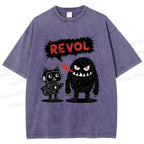 Unisex Cat Monster Printed Washed Tee