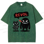 Unisex Cat Monster Printed Washed Tee