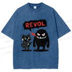 Unisex Cat Monster Printed Washed Tee