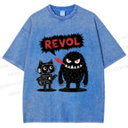 Unisex Cat Monster Printed Washed Tee