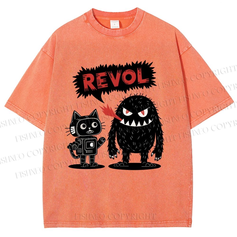 Unisex Cat Monster Printed Washed Tee
