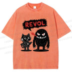 Unisex Cat Monster Printed Washed Tee