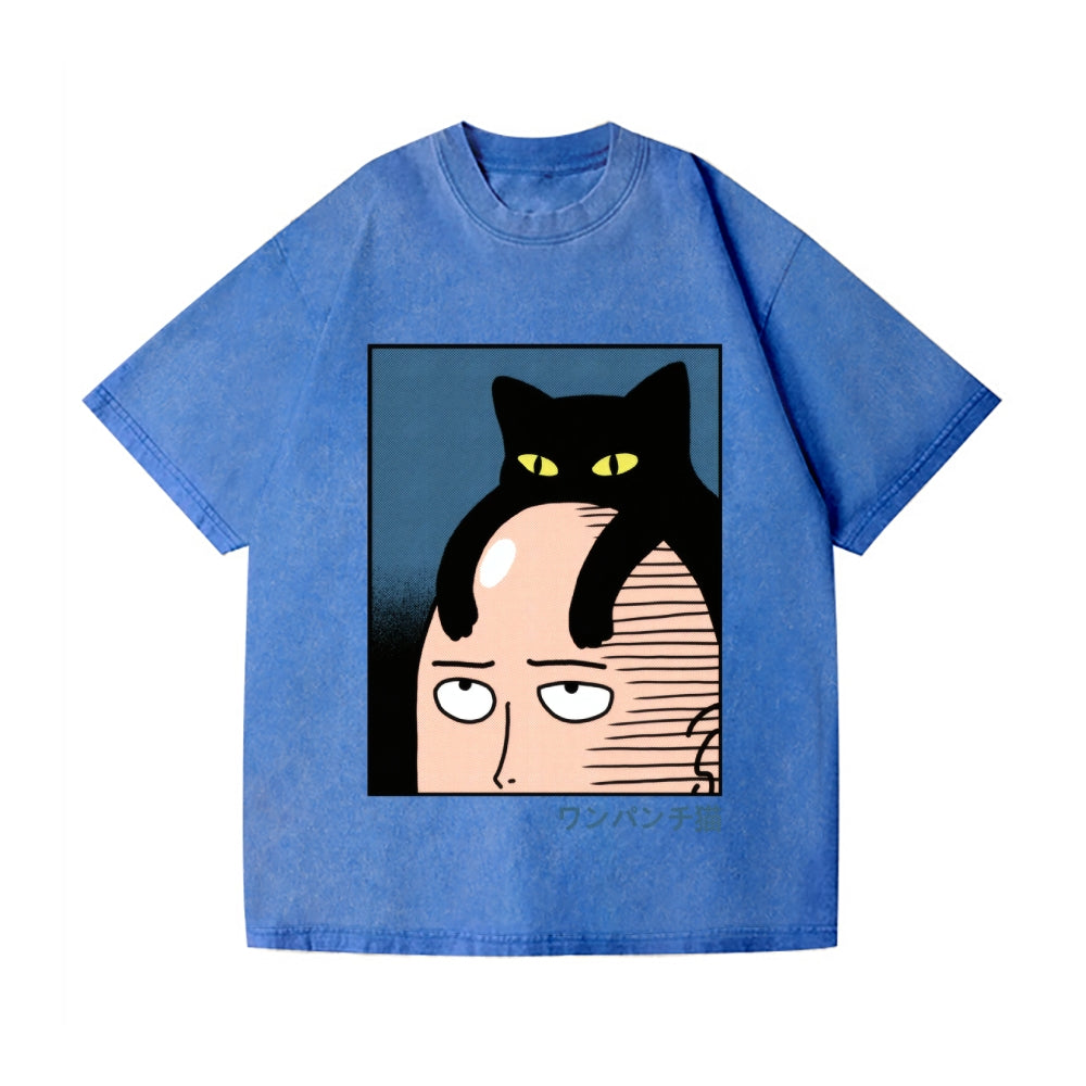 One Punch Cat Vintage Wash Japanese Design T-Shirt