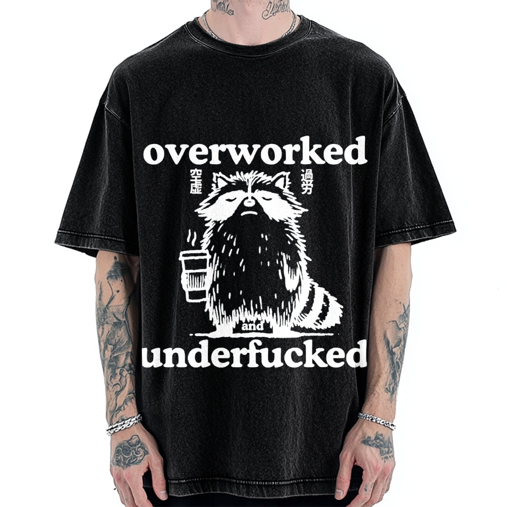 Overworked Raccoon Funny Animal Vintage Washed T-shirt