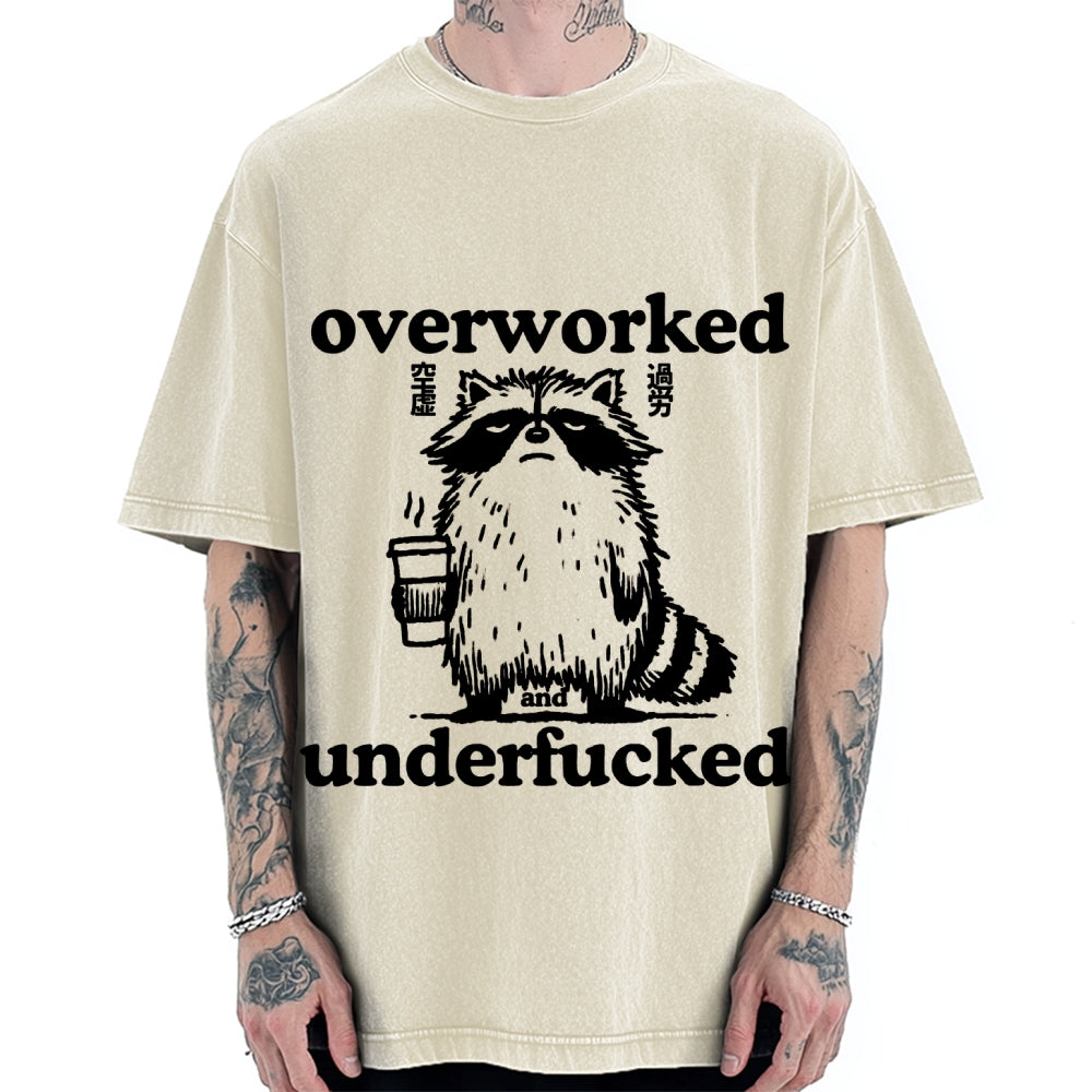 Overworked Raccoon Funny Animal Vintage Washed T-shirt