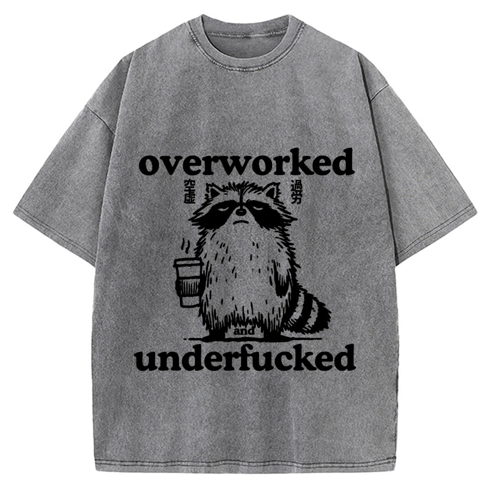 Overworked Raccoon Funny Animal Vintage Washed T-shirt