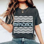 Unisex Mykonos Wave Printed Washed Tee