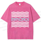 Unisex Mykonos Wave Printed Washed Tee