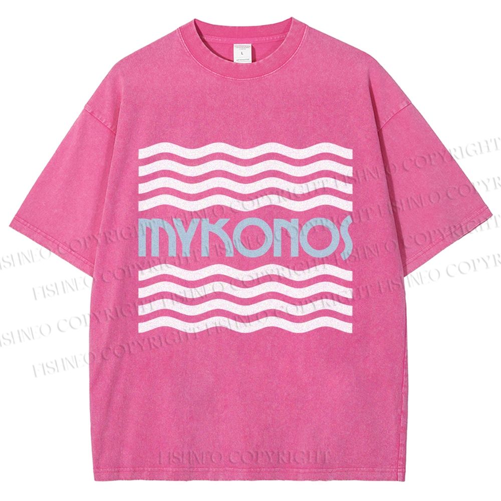 Unisex Mykonos Wave Printed Washed Tee