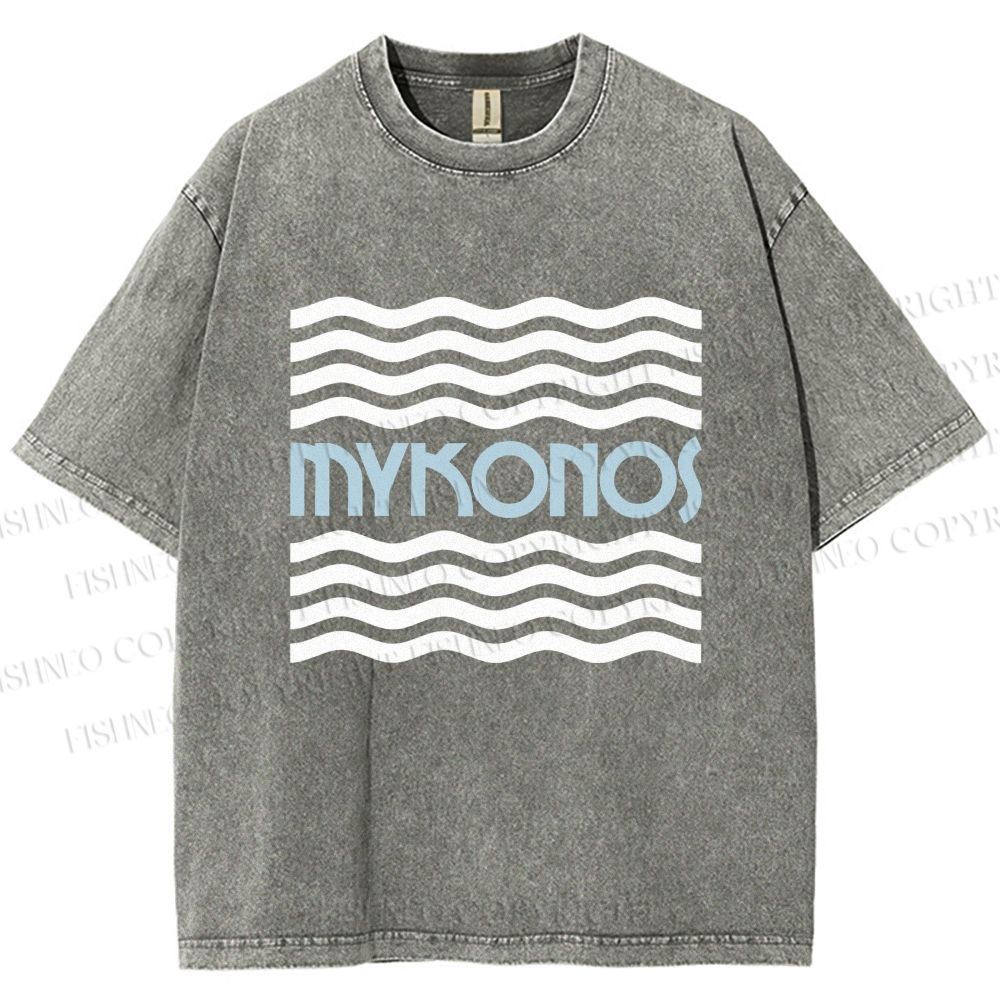 Unisex Mykonos Wave Printed Washed Tee