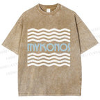 Unisex Mykonos Wave Printed Washed Tee