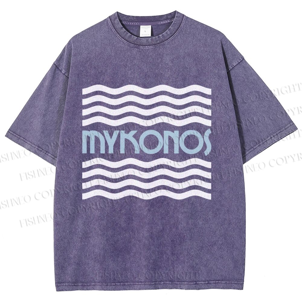 Unisex Mykonos Wave Printed Washed Tee