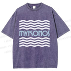 Unisex Mykonos Wave Printed Washed Tee