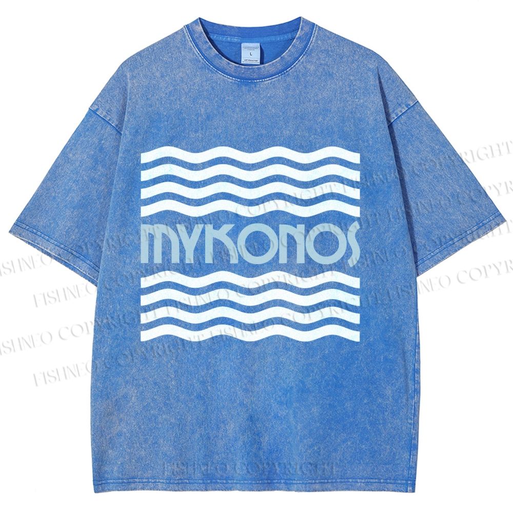 Unisex Mykonos Wave Printed Washed Tee