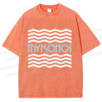 Unisex Mykonos Wave Printed Washed Tee