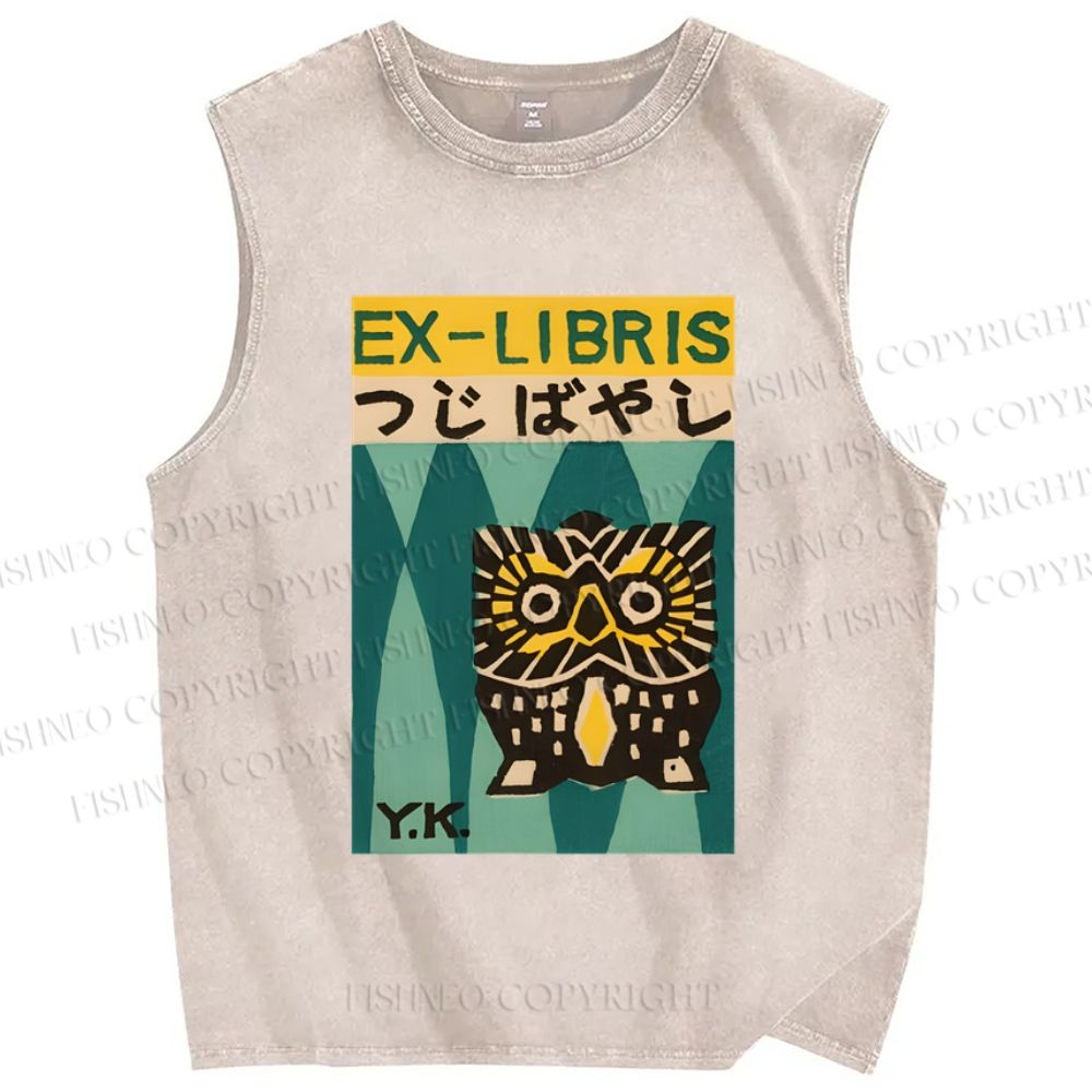 Unisex Exlibris Printed Washed Tank Top