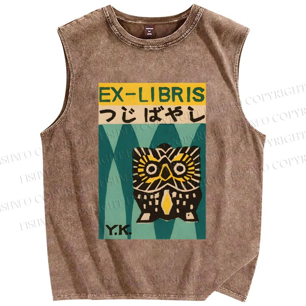 Unisex Exlibris Printed Washed Tank Top