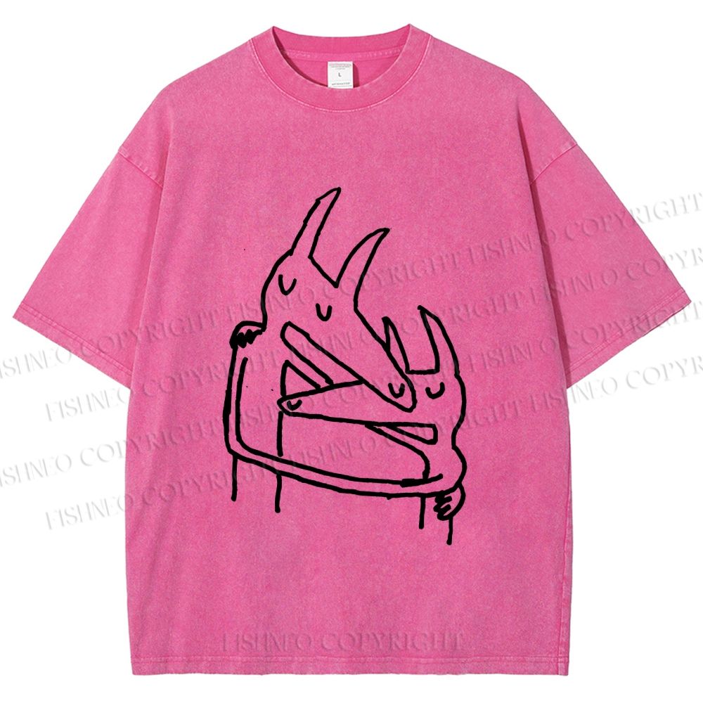 Unisex Vintage Wolf Hug Printed Washed Tee