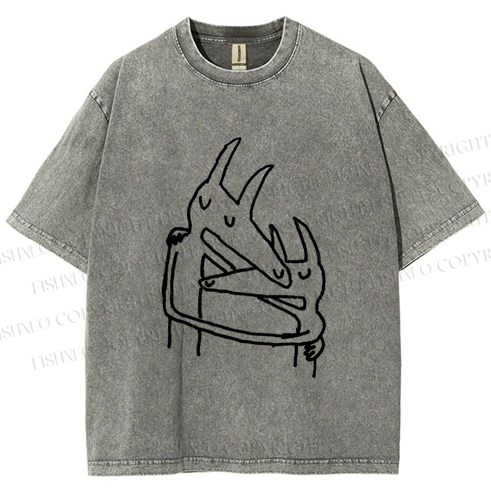 Unisex Vintage Wolf Hug Printed Washed Tee