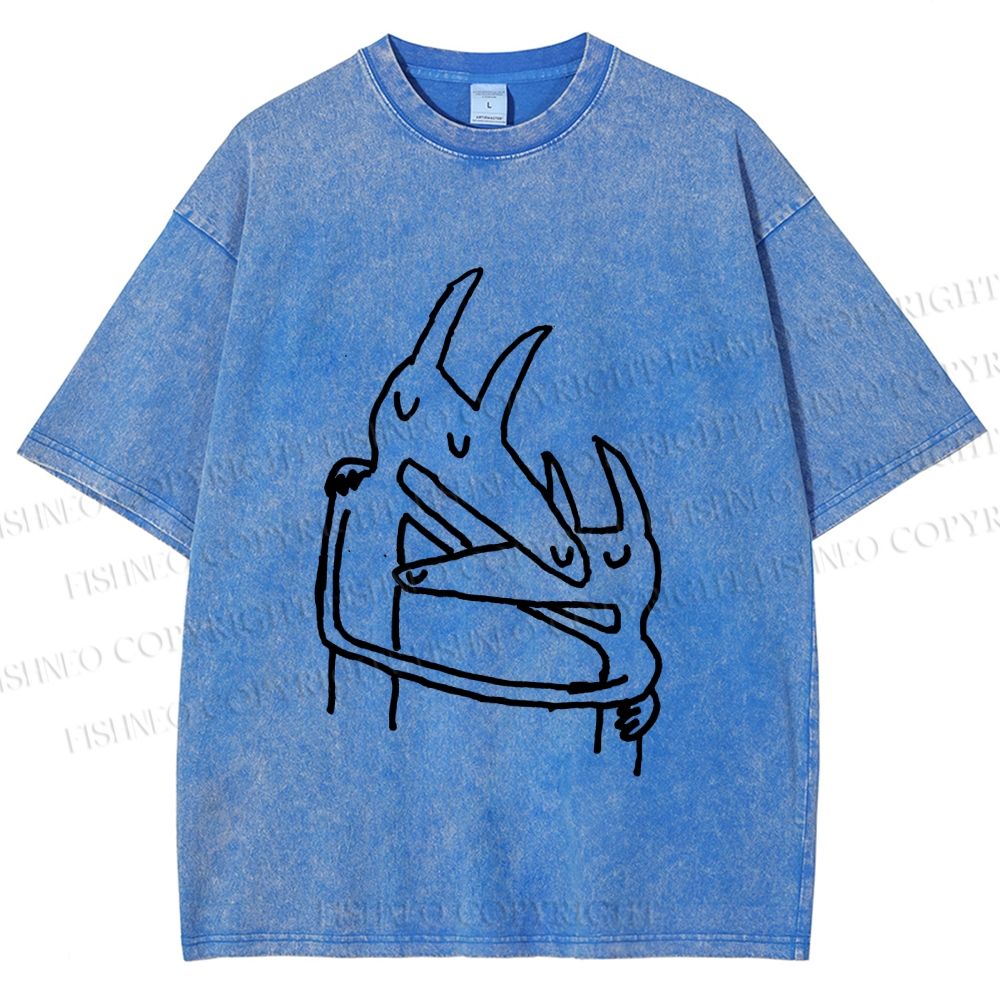 Unisex Vintage Wolf Hug Printed Washed Tee