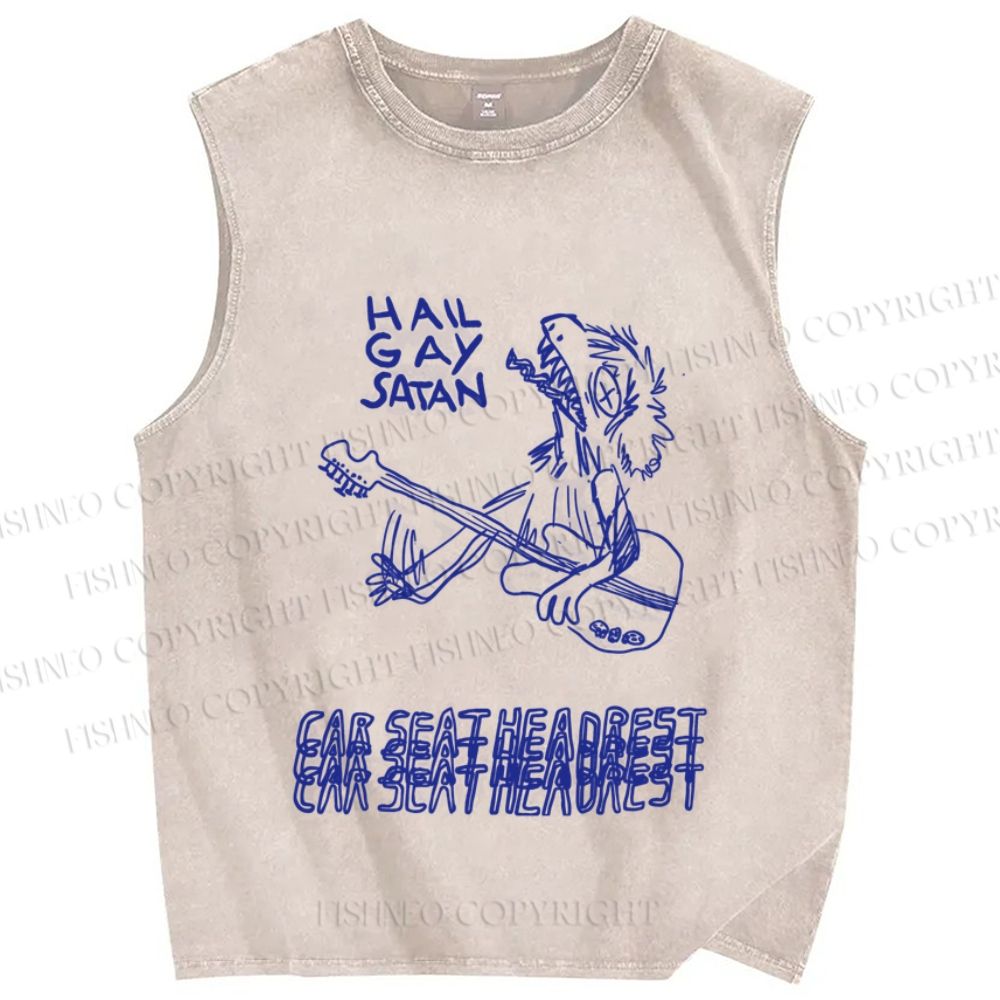 Unisex Car Seat Headrest Vintage Bird Printed Washed Tank Top