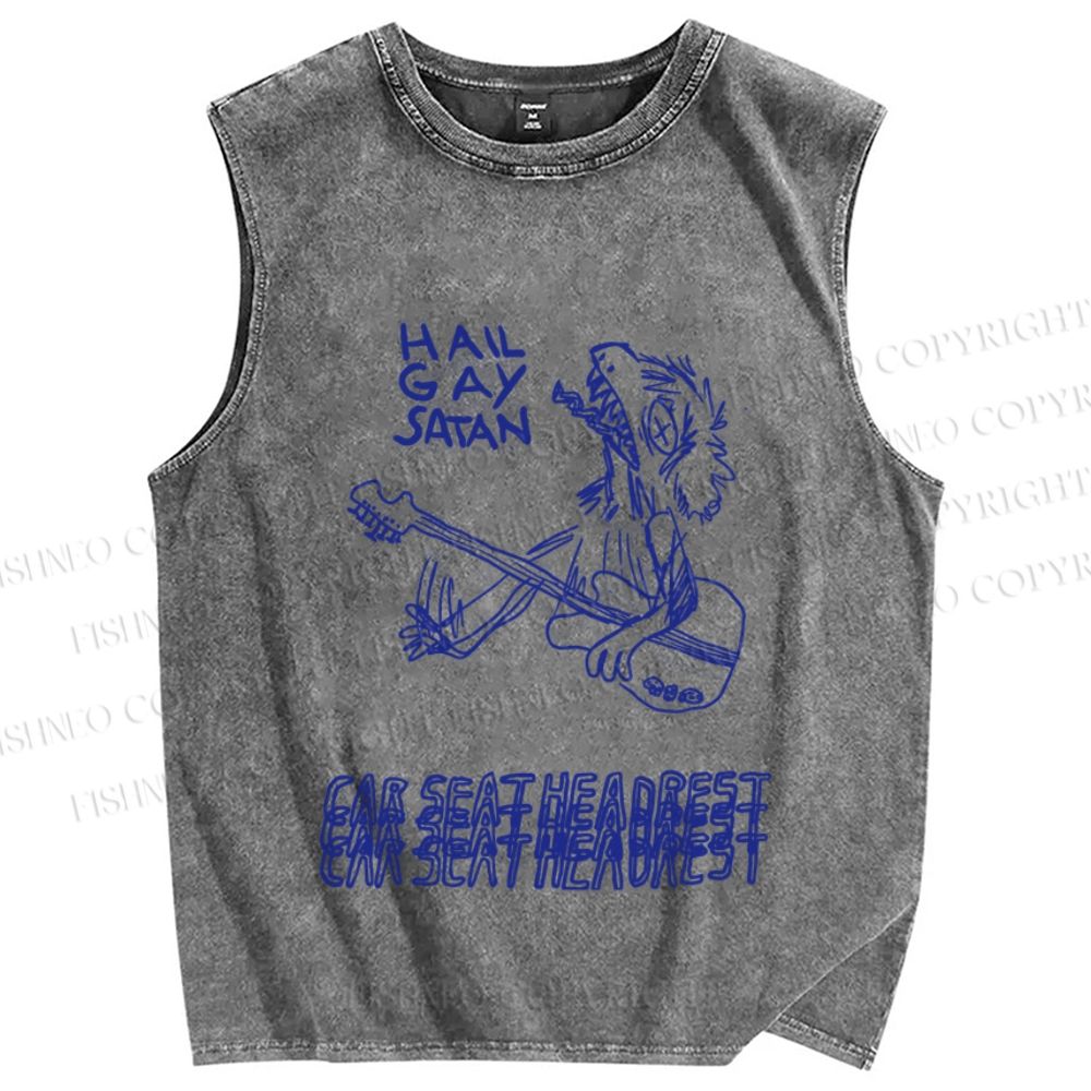 Unisex Car Seat Headrest Vintage Bird Printed Washed Tank Top