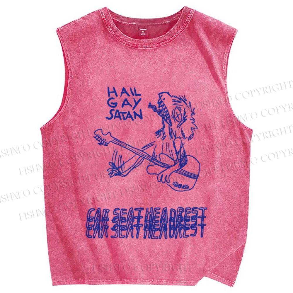 Unisex Car Seat Headrest Vintage Bird Printed Washed Tank Top