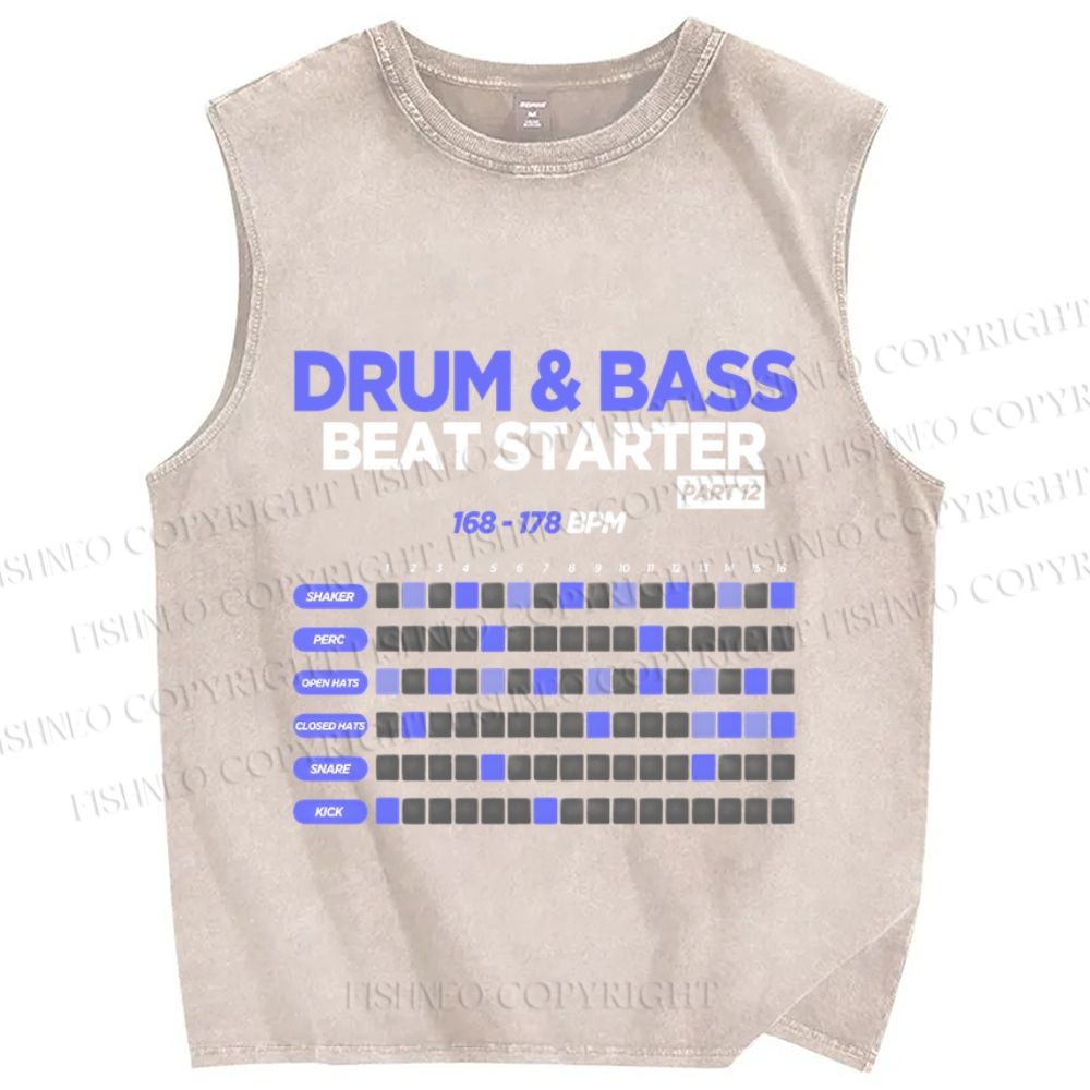 Unisex Drum&Bass Printed Washed Tank Top