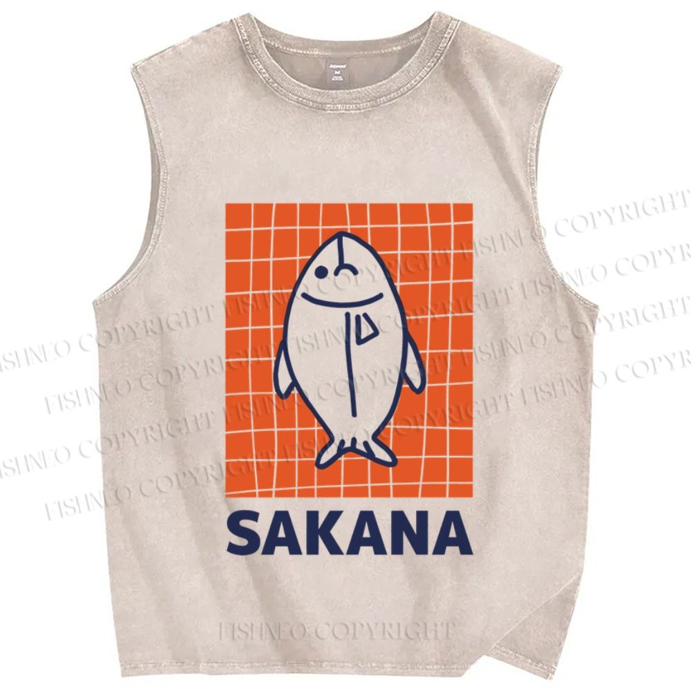 Unisex Sakana Fish Printed Washed Tank Top