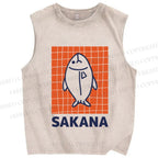 Unisex Sakana Fish Printed Washed Tank Top