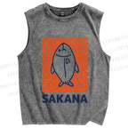Unisex Sakana Fish Printed Washed Tank Top