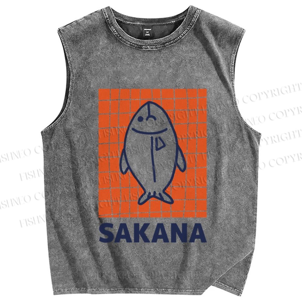 Unisex Sakana Fish Printed Washed Tank Top