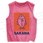 Unisex Sakana Fish Printed Washed Tank Top