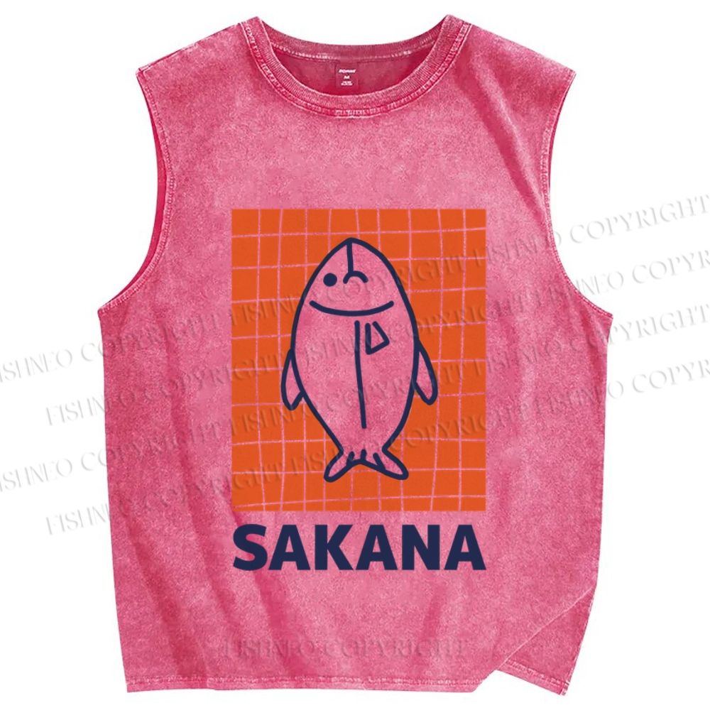 Unisex Sakana Fish Printed Washed Tank Top