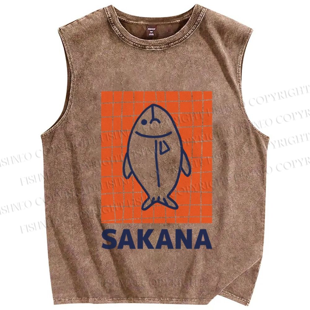 Unisex Sakana Fish Printed Washed Tank Top