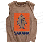 Unisex Sakana Fish Printed Washed Tank Top
