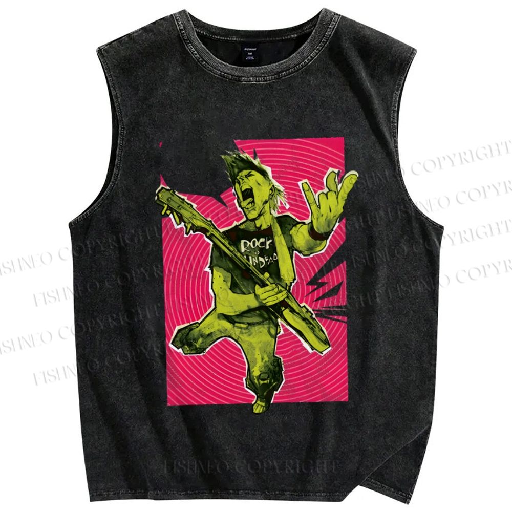 Unisex Rock Roll Graffiti Printed Washed Tank Top