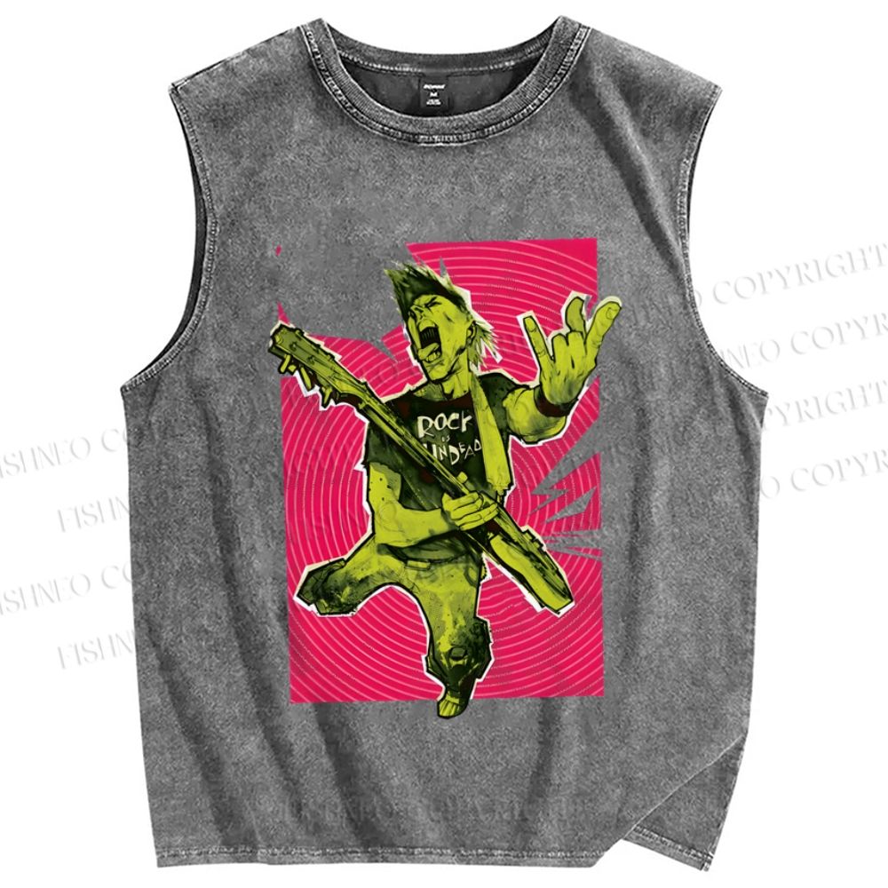 Unisex Rock Roll Graffiti Printed Washed Tank Top